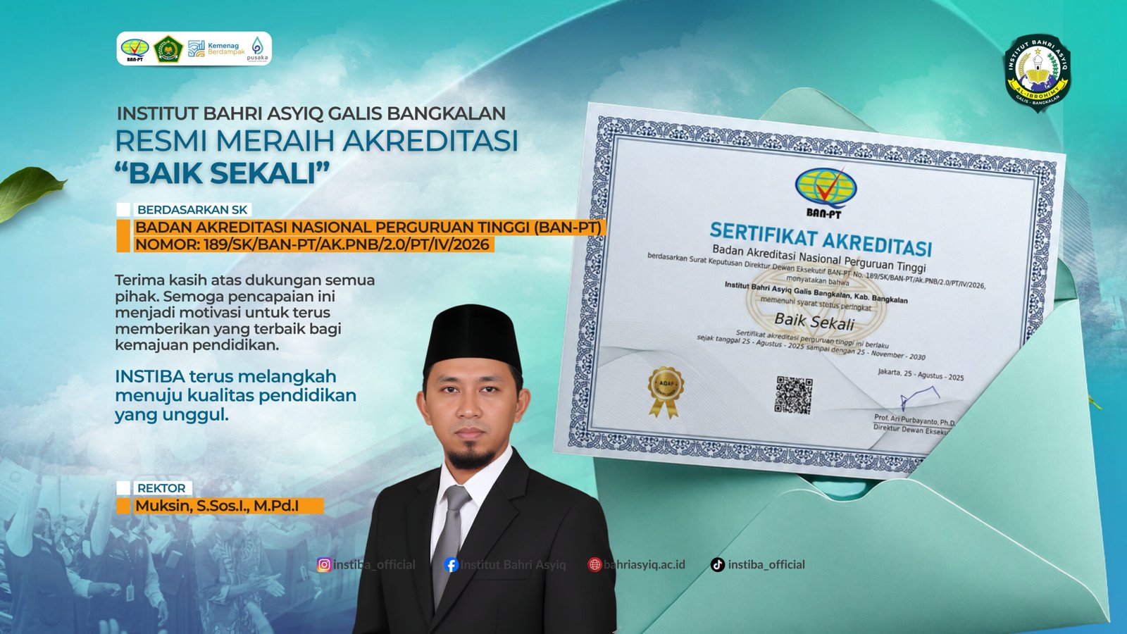 Institut Bahri Asyiq Galis Bangkalan Raih Akreditasi “Baik Sekali” dari BAN-PT